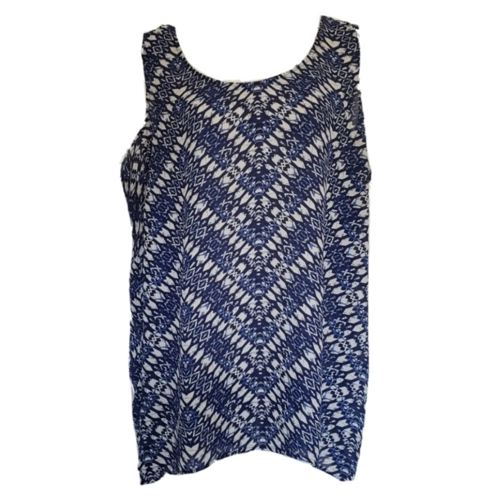 Olive & Oak Blouse Blue Navy white geometric Prin